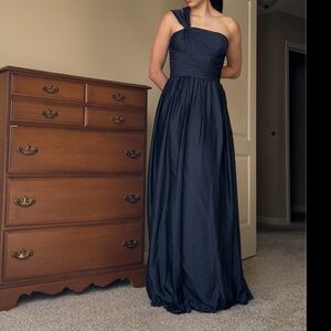 Monique Lhuillier Navy One-Shoulder Evening Gown